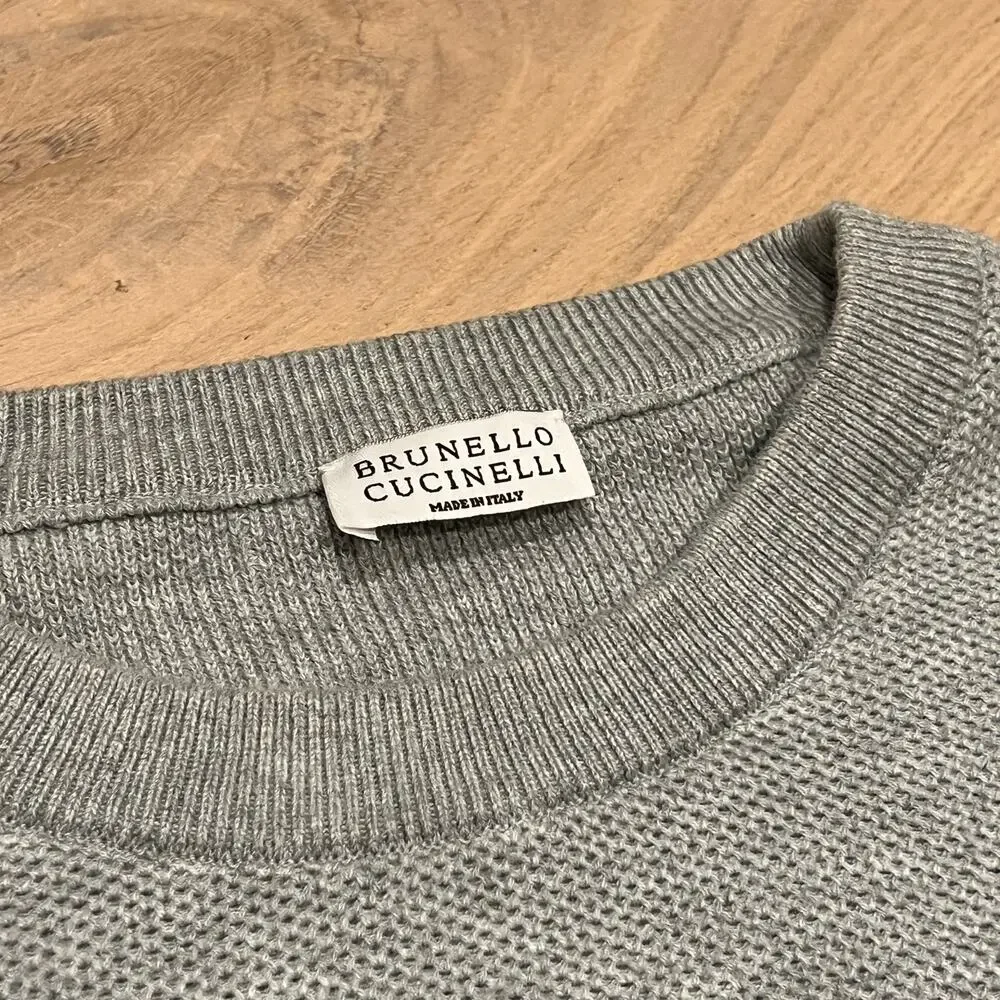 Brunello Cucinelli Men's Gray Crewneck 100% Cotton Knit Sweater Size 50 / Med